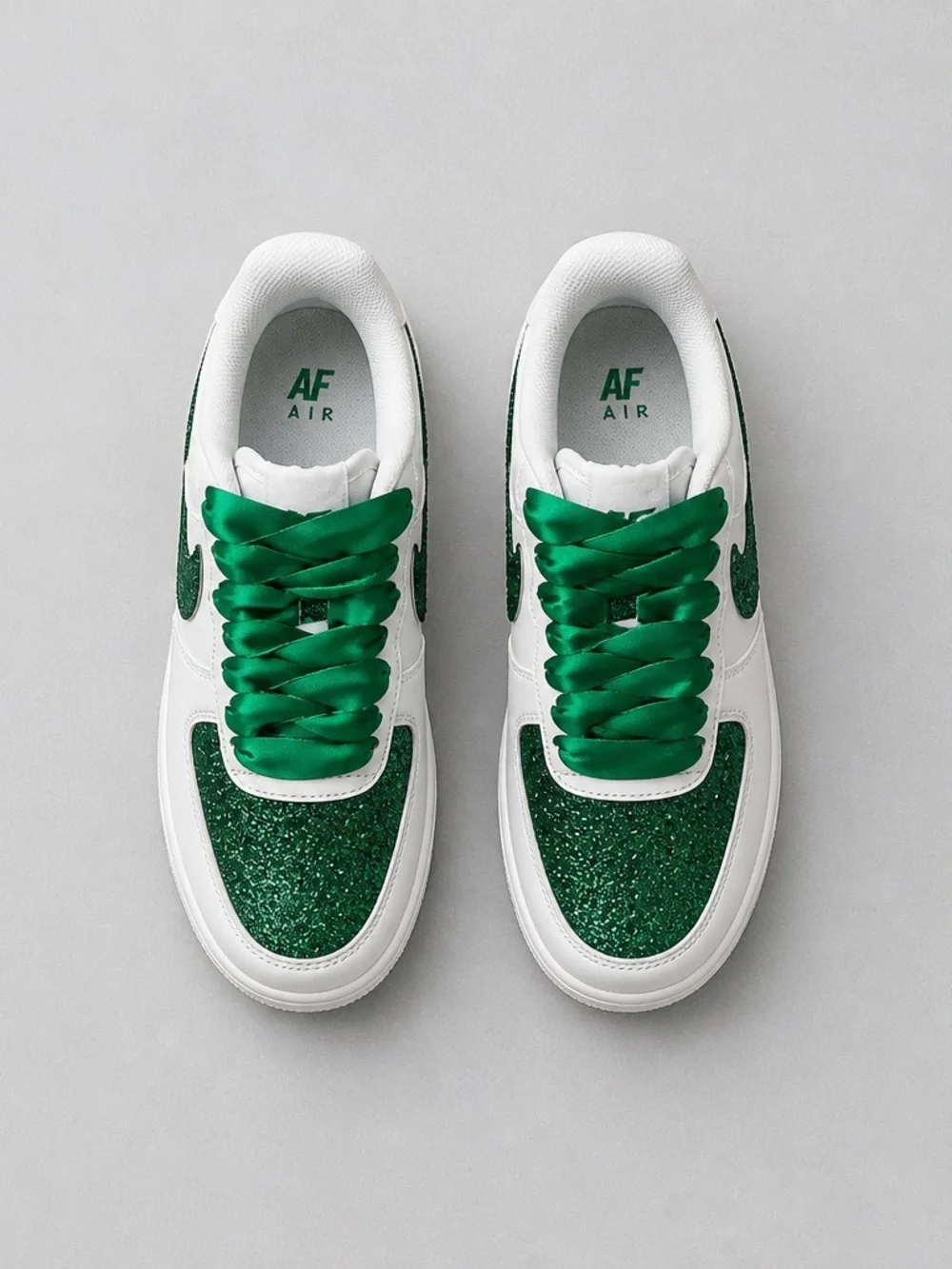 Custom green Nike rhinestone shoes, 8 1/2 size women